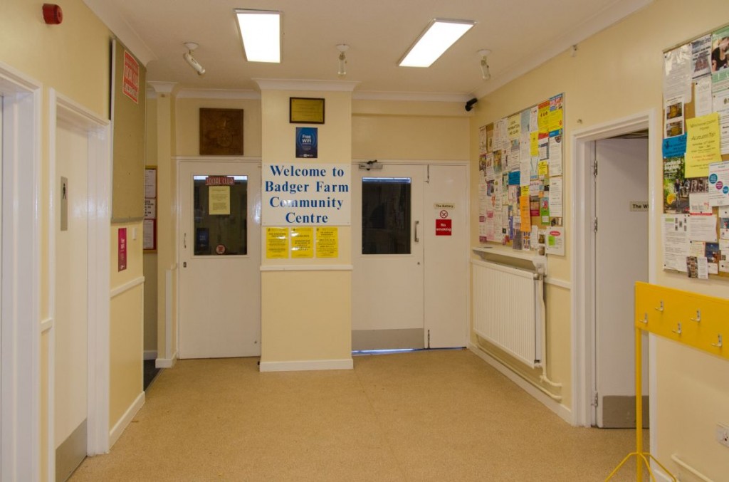 The foyer of the Badger Farm Community Centre