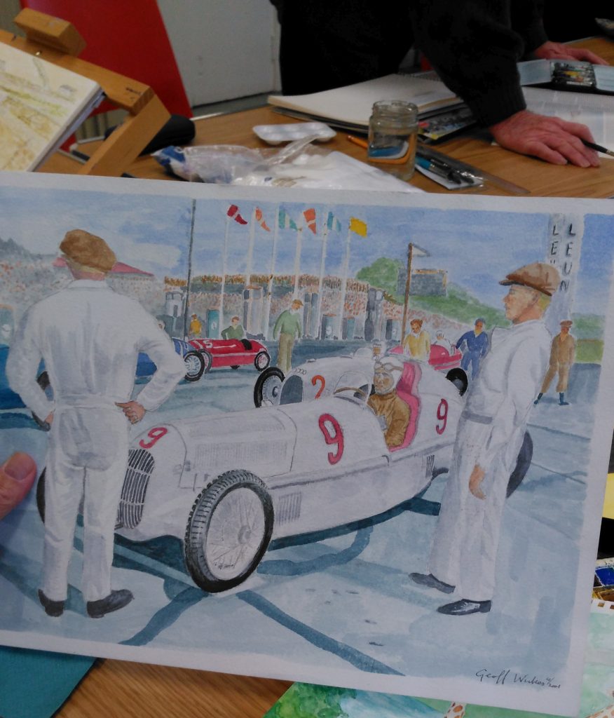 Painting of a racing car.