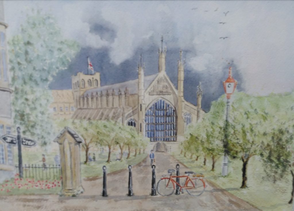 A watercolour of Winchester Cathedral.