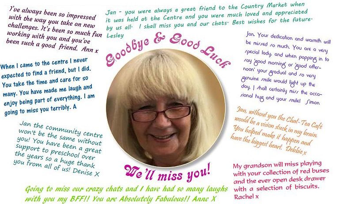 Good wishes from colleagues for Jan leaving the Community Centre