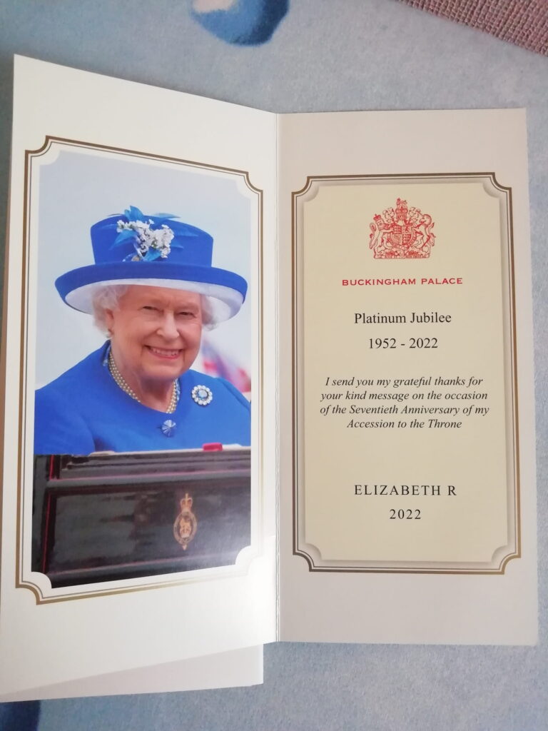 A card from Her Majesty the Queen