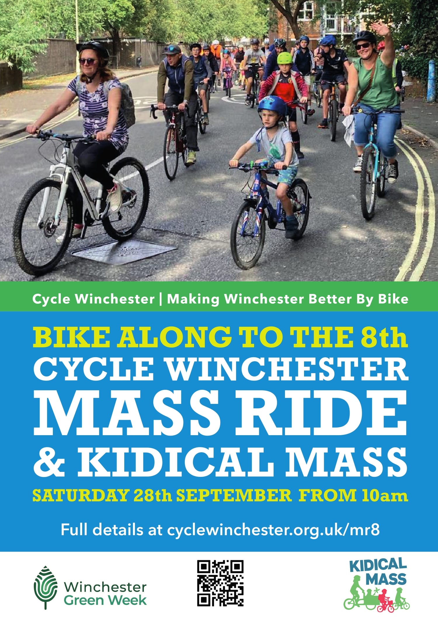 Cycle Winchester | Making Winchester Better By Bike
BIKE ALONG TO THE 8th CYCLE WINCHESTER MASS RIDE & KIDICAL MASS
SATURDAY 28th SEPTEMBER FROM 10am
Full details at cyclewinchester.org.uk/mr8