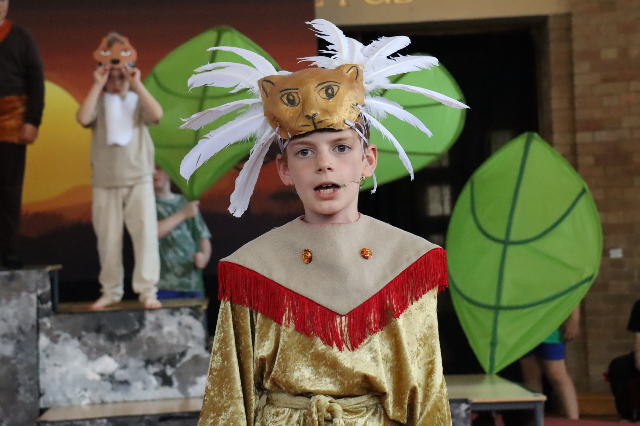 A pupil taking part in St Peter's Primary School production of The Lion King